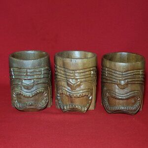 Vintage Hand Carved Teak Wood Tiki Mug Cup